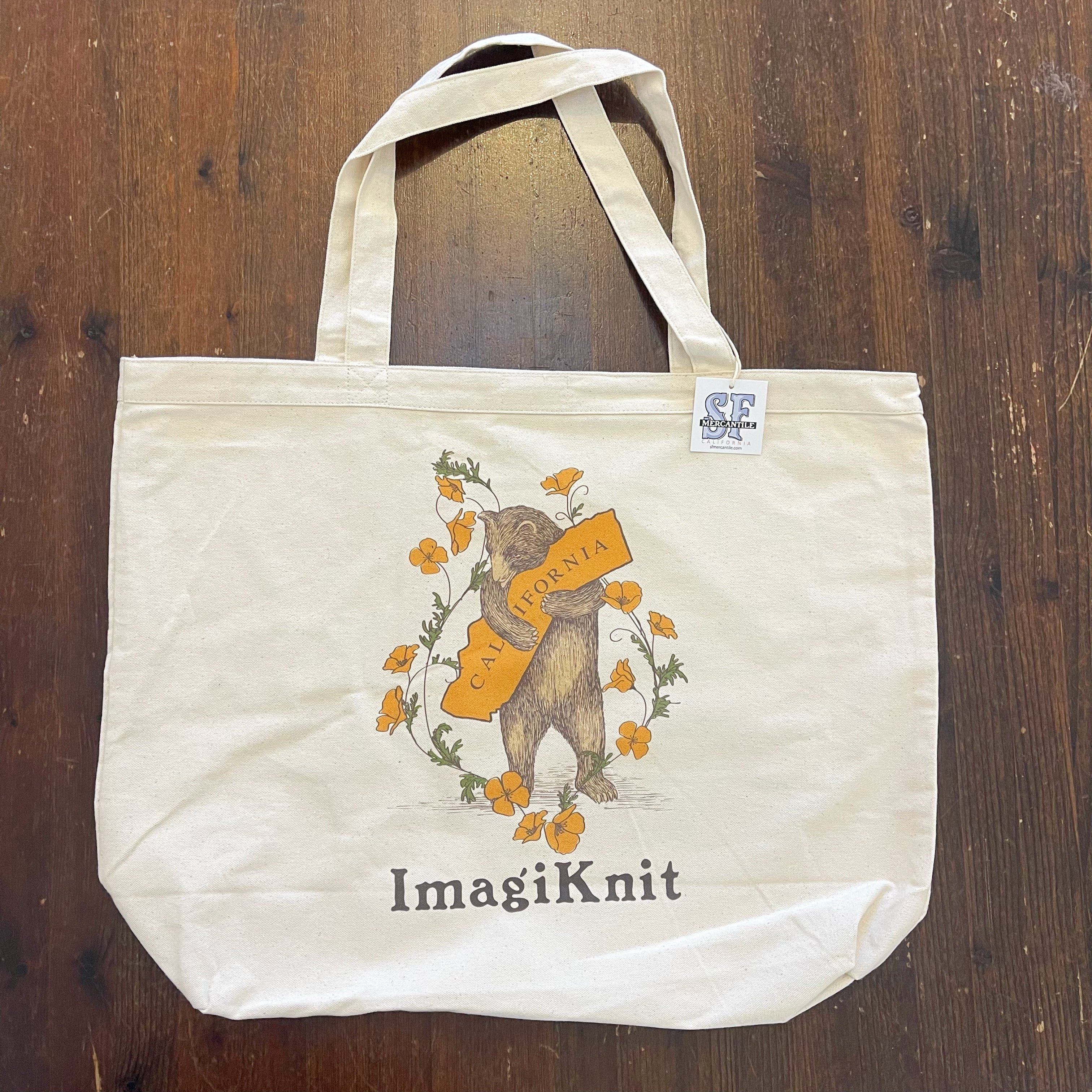 ImagiKnit California Bear with Poppies Tote Bag