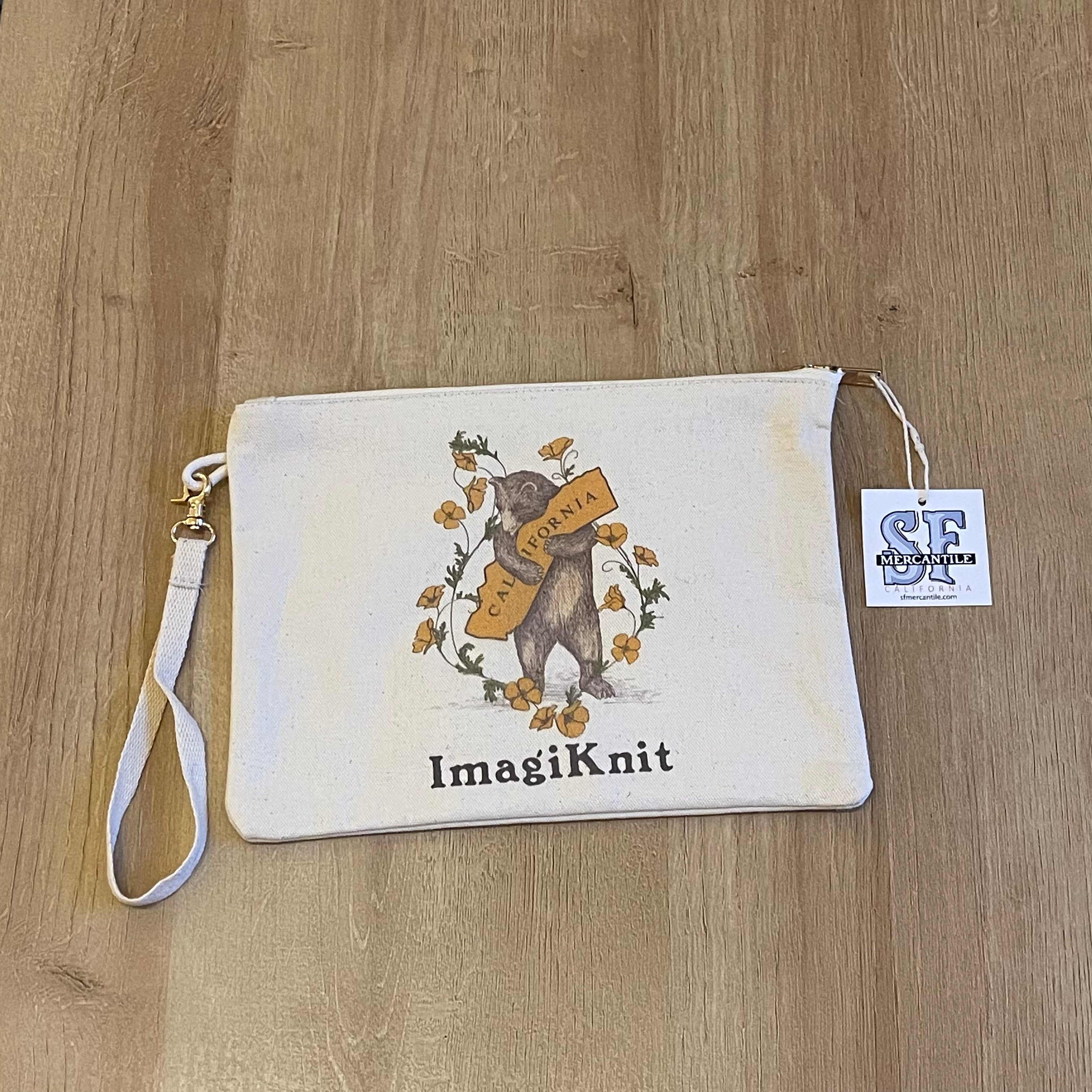 ImagiKnit California Poppies Bear Notions Zip Bag Wristlet