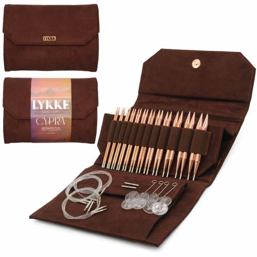 Lykke 3.5 inch Cypra Copper Circular Knitting Needles Interchangeable Set (Brown Vegan Suede Case)