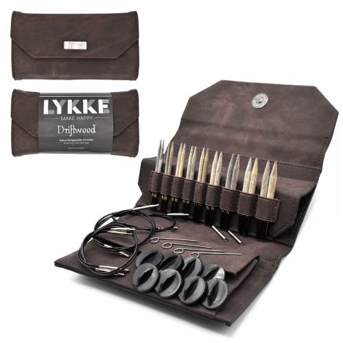 Lykke 3.5 inch Driftwood Circular Knitting Needles Interchangeable Set (Cacao Denim Case)