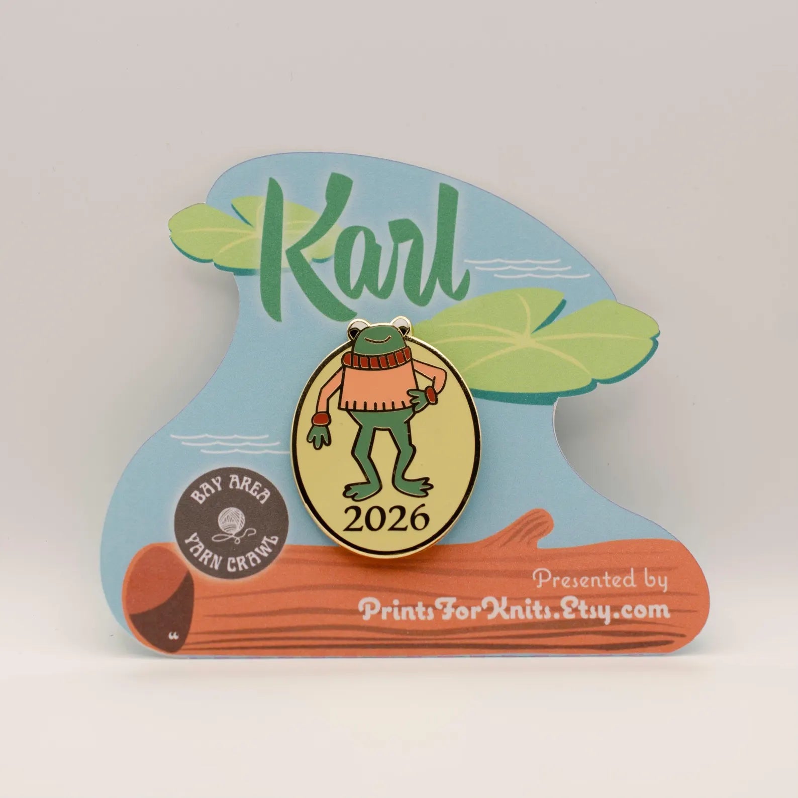Karl the Frog Enamel Pin for the Bay Area Yarn Crawl 2026
