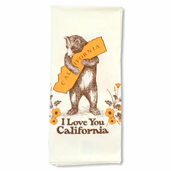 California Bear and Poppies Tea Towel