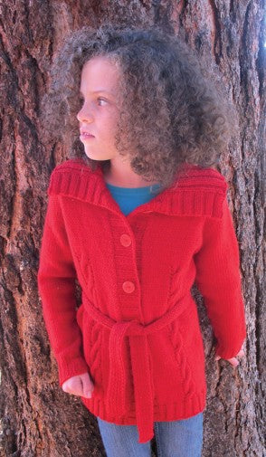 1503 Girl's Top Down Cable Cardigan, sizes 2 to 12yrs, Worsted weight