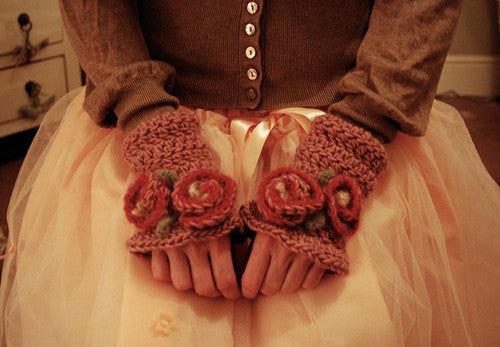 Rosy Wristlettes by Tiny Owl Knits