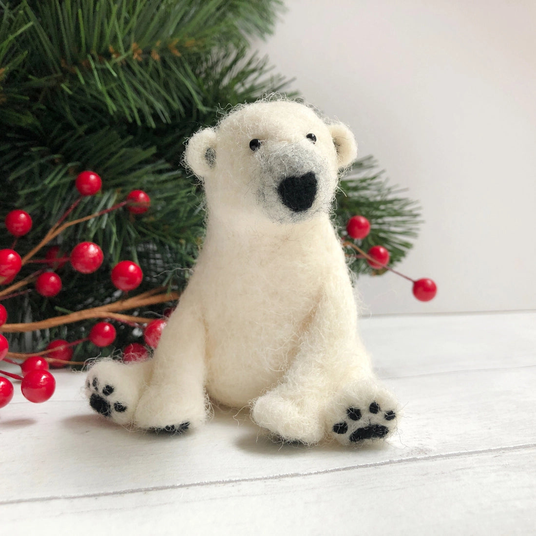 Tiny White Bear Sitting - Needle Felting Wool Kit