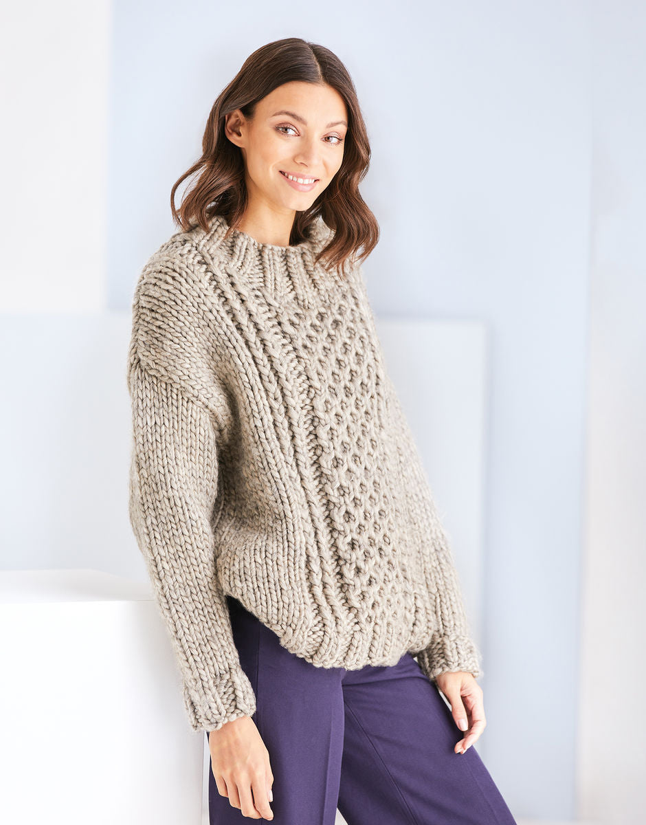 10190 Cable Panel  Sweater